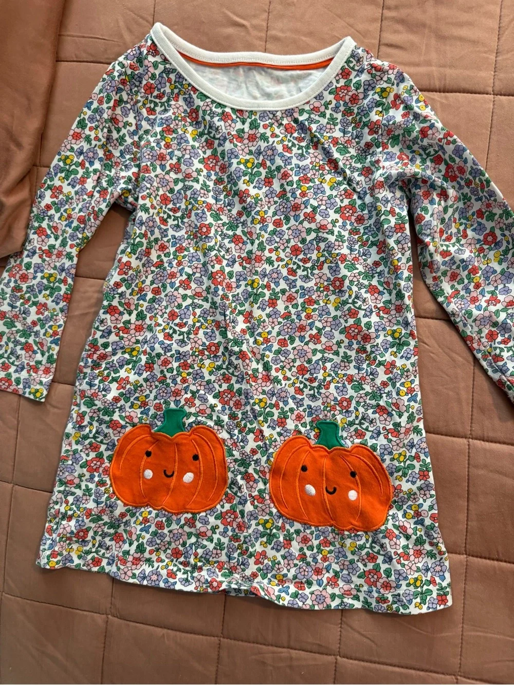 Kids Pumpkin Appliqué Dress - Orange